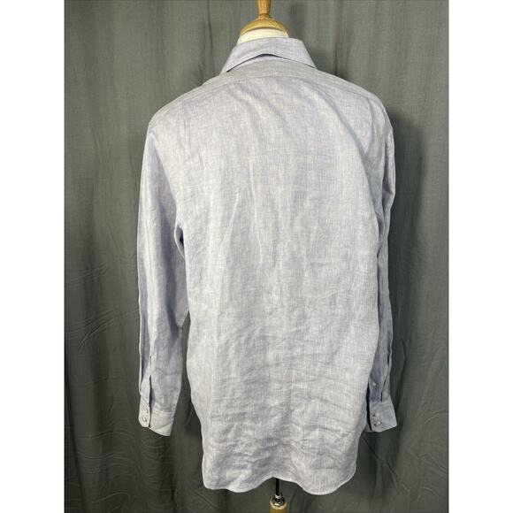 Black Brown‎ 1826 Shirt Mens Large 100% Linen Periwinkle ButtonUp Lightweight - Picture 4 of 10